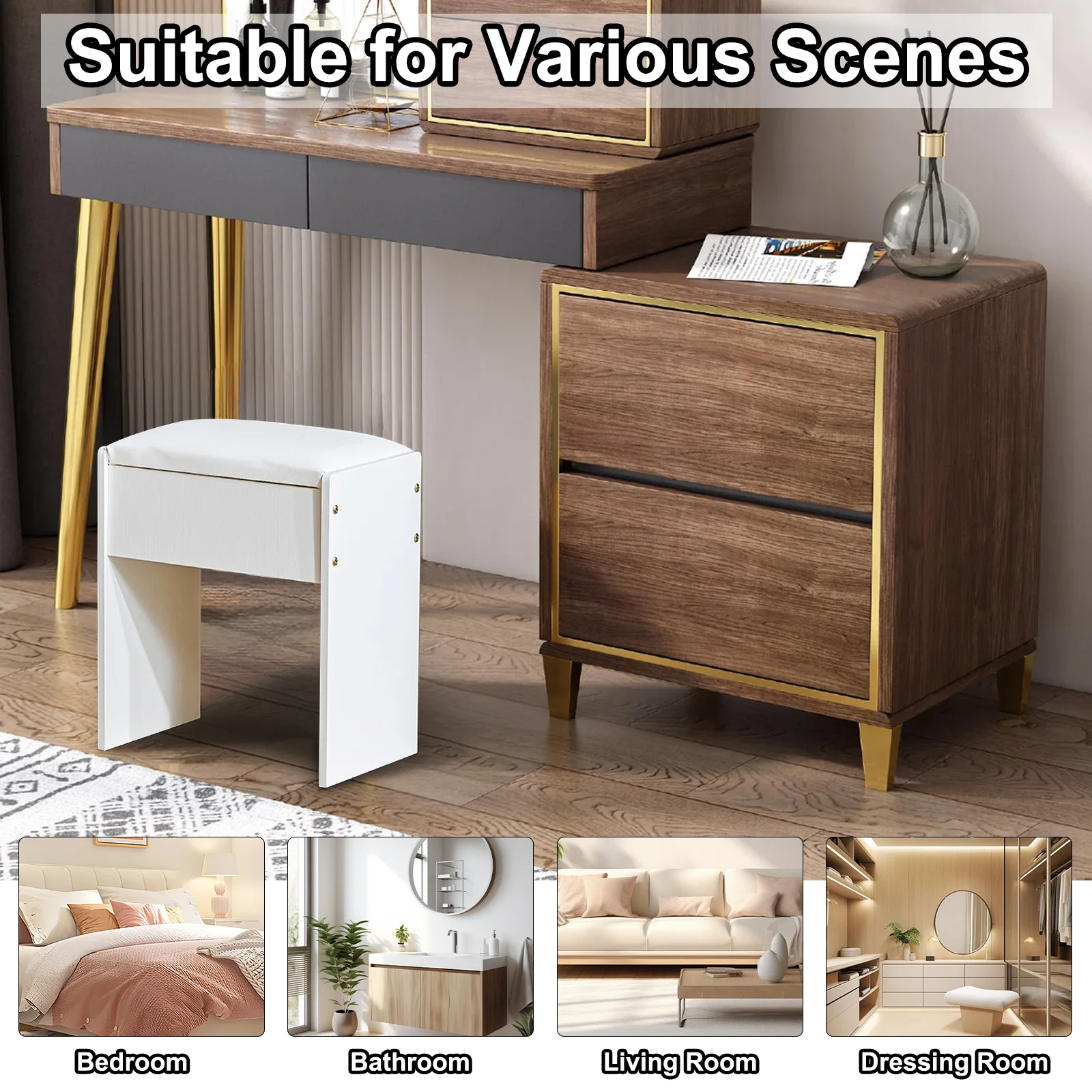 Vanity Chair Dressing Table Stool Makeup Bench Chair Soft Padded Cushion Seat