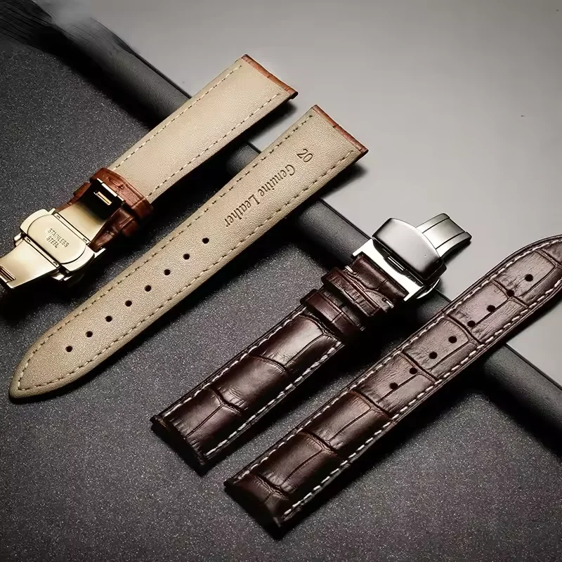 Alligator-Optik Kalbsleder Echtleder Uhrenarmband Schmetterlingsverschluss 12-24MM Mehrere Größen Ersatzarmband Passend für Tissot Seiko Armbanduhren – Detail 5