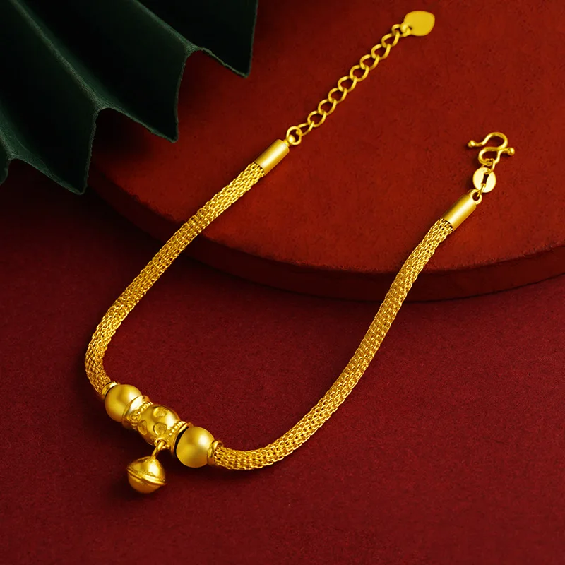 

Palace Bell Bracelet Women 24K Gold AU999 - Warm gold, neat bell shape, exquisite patterns on bell body