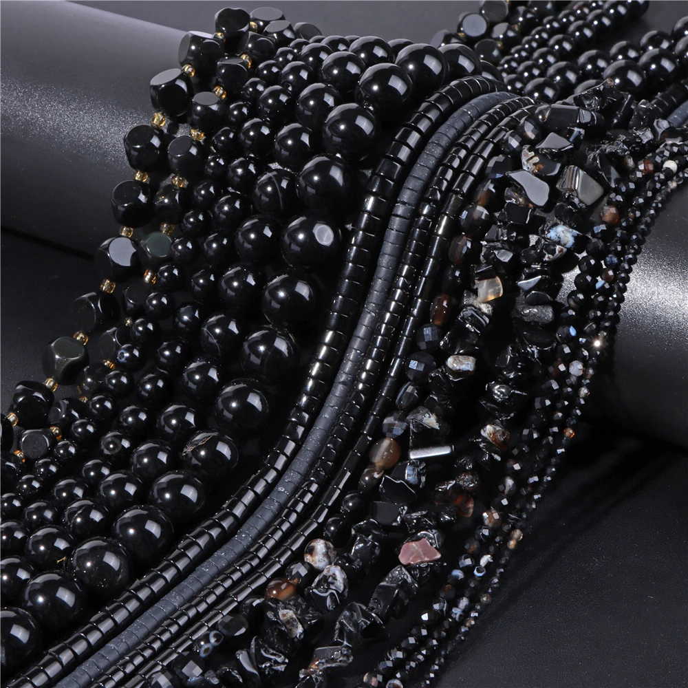 New In Natural Black Agates Stone Beads Faceted Round Shape Gems Beads For Jewelry Making DIY Bracelet Necklace Wholesale Supply