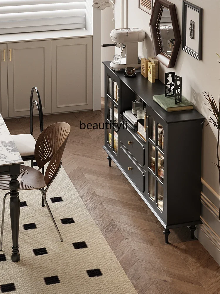 

K185 American Retro Sideboard Ultra-Thin 30cm Wall Cabinet Narrow Cabinet Black Decorative Storage Tea Cabinet furniture