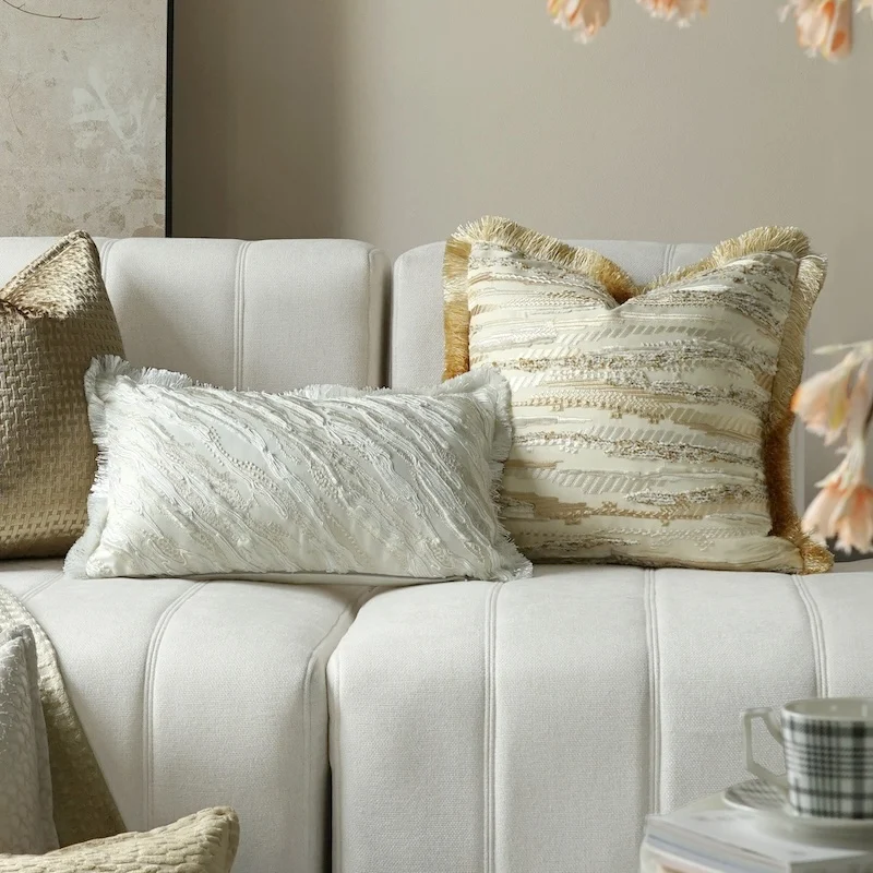 Ivory Khaki Yellow Pillows Luxury Simple Cushion Case Modern Square Decorative Pillow Cover For Sofa Chair Home Decorations