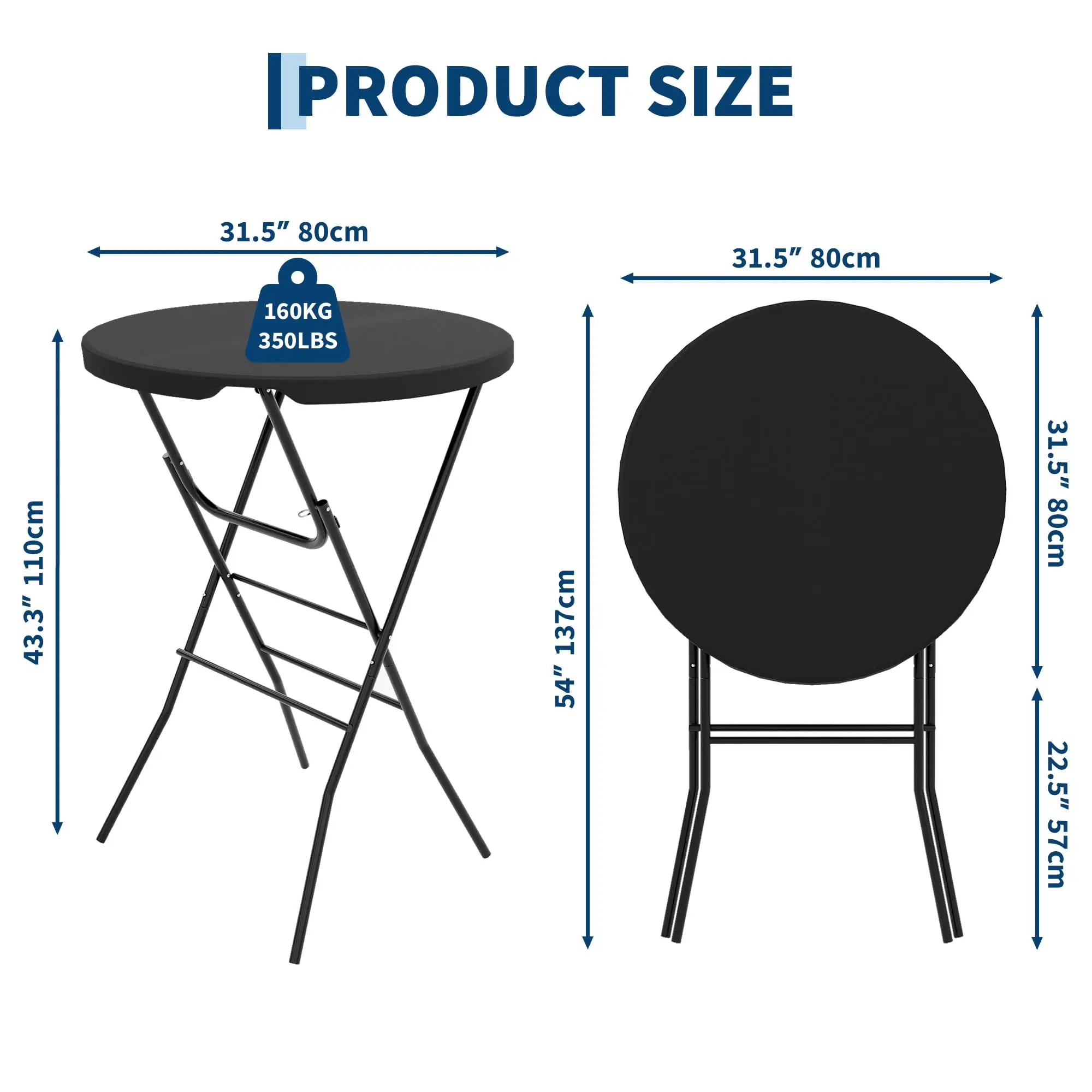 HDPE Round Folding Cocktail Table 32 Inch High Top Bar Table With Metal Frame And Locking Legs For Patio Backyard Indoor And Outdoor Events