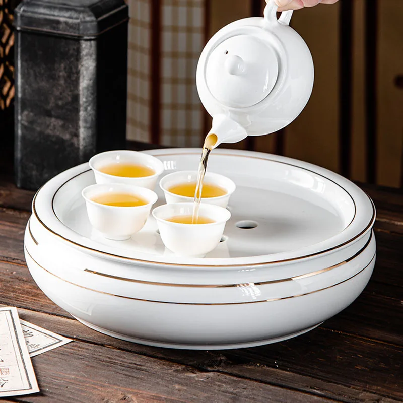 Round Small Tea Tray Office Ceremony Serving Marble Luxury Tableware Coffee Tea Tray Drainage Hospitality Bandejas Home Products 3