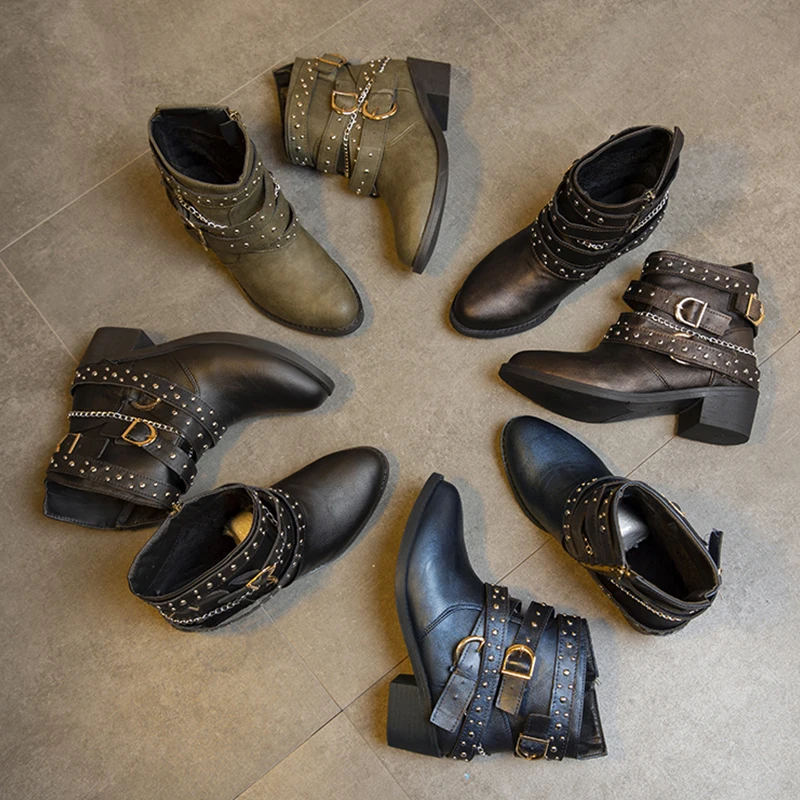 مصمم كعب الأحذية النسائية مشبك أحذية امرأة مكتنزة تشيلسي الأحذية 2025 الشتاء موضة زيو أحذية بوت قصيرة Mujer الجلود بوتاس #5