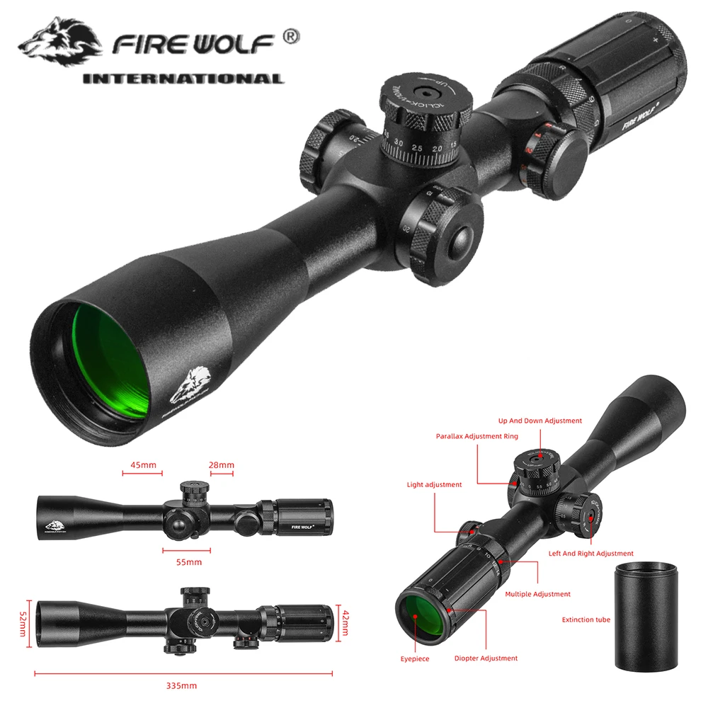 

FIRE WOLF TMD 4-14X44 IR Tactical Optical Rifle Sniper Scope Adjustable Red Green Cross Hunting Rifle Scope Glass Reticle sight