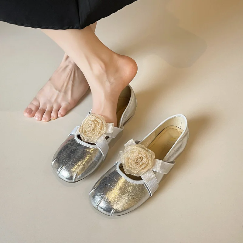 

Floral flat shoes for women, French fairy style ballet shoes to match skirts, Mary Jane shoes