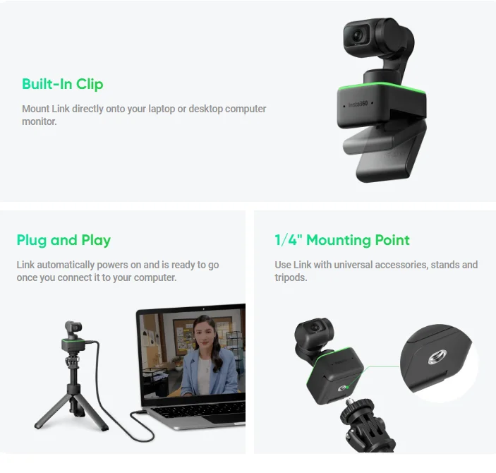 Insta360 Link 2C Mini Camcorder With TF Card Support 4K High Definition Face Tracking For Sports & Car Live Recording - view 5