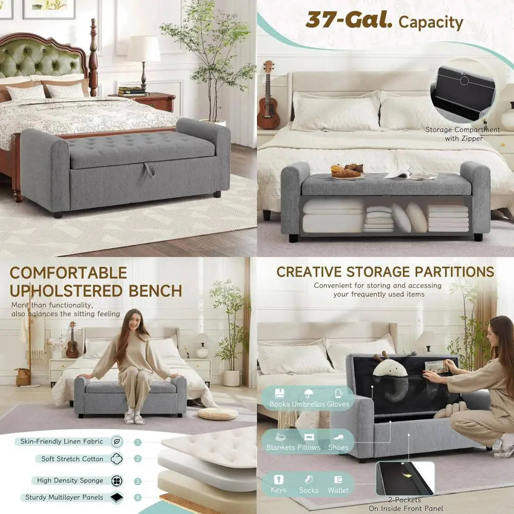 Upholstered Storage Ottoman Bench, Bedroom Shoe Storage with 48 Fabric Options, End of Bed Furniture, Entryway Shoe Organizer