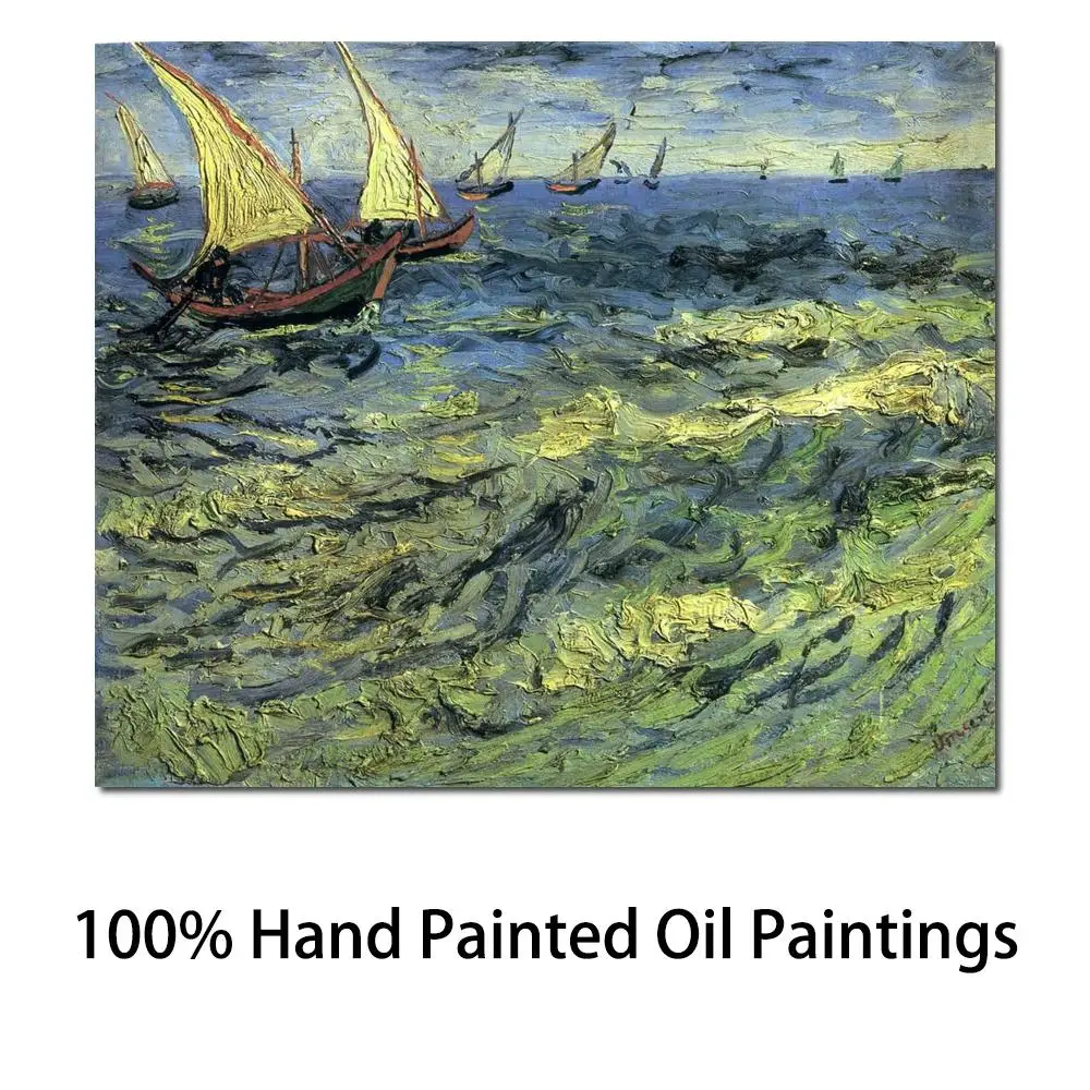 

Seascape Wall Art Canvas Vincent Van Gogh Famous Painting Fishing Boats at Sea Handmade Modern Artwork for Living Room Decor