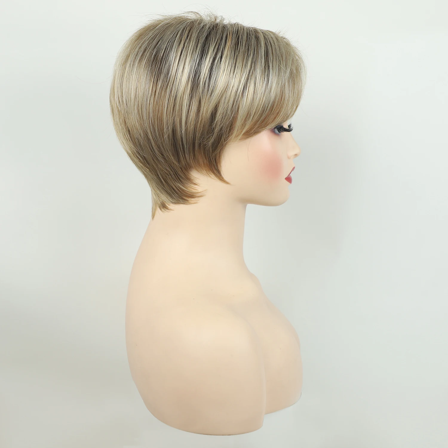 Perruque synthétique courte avec frange pour femme, blonde ombrée, coupe Pixie, coiffure pour maman, 03/fête