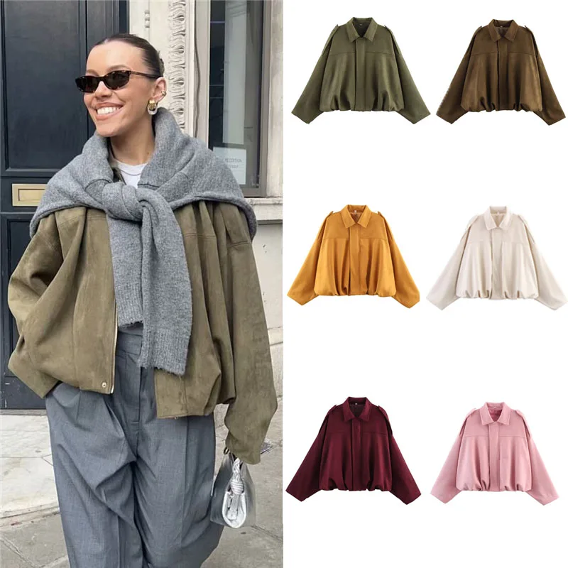 

Женские новые куртки 2025 года, модные свободные куртки с рукавами «летучая мышь», элегантные женские куртки, шикарные уличные молодежные замшевые пальто на молнии, верхняя одежда, одежда