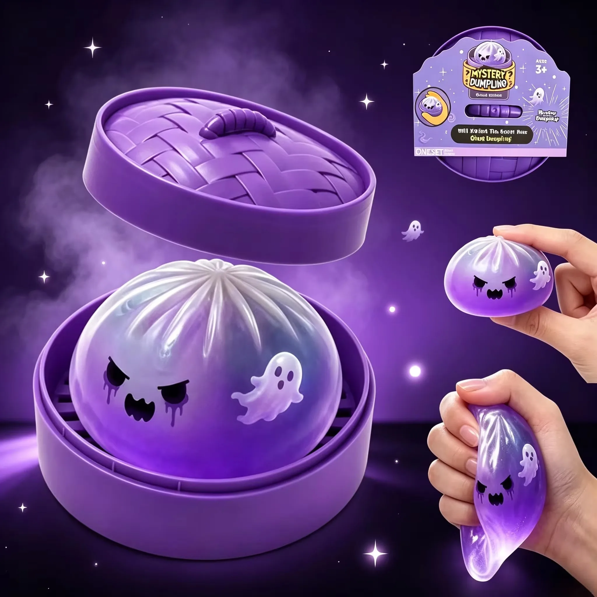 Glitter Halloween Ghost Dumplings Squishy Soft Slow Rebound Resilience Decompression with Steamer Stuffed Shark Bun Gift
