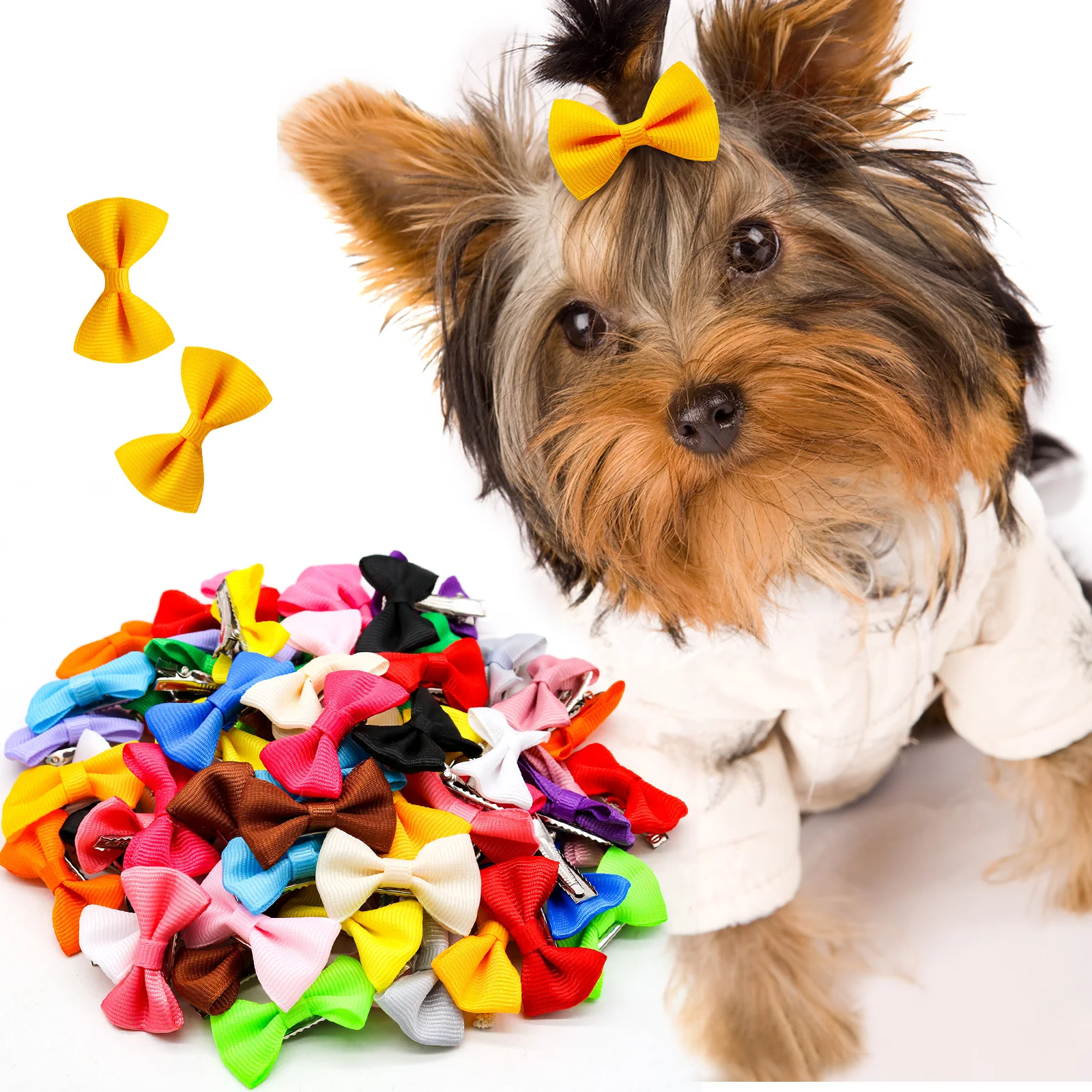 20PCS Colorful Dog Bow Hairpin Fashion Pure Bow Hair Clips for Small Dogs Cute Puppy Cat Headwear Dog Grooming Hair Accessories