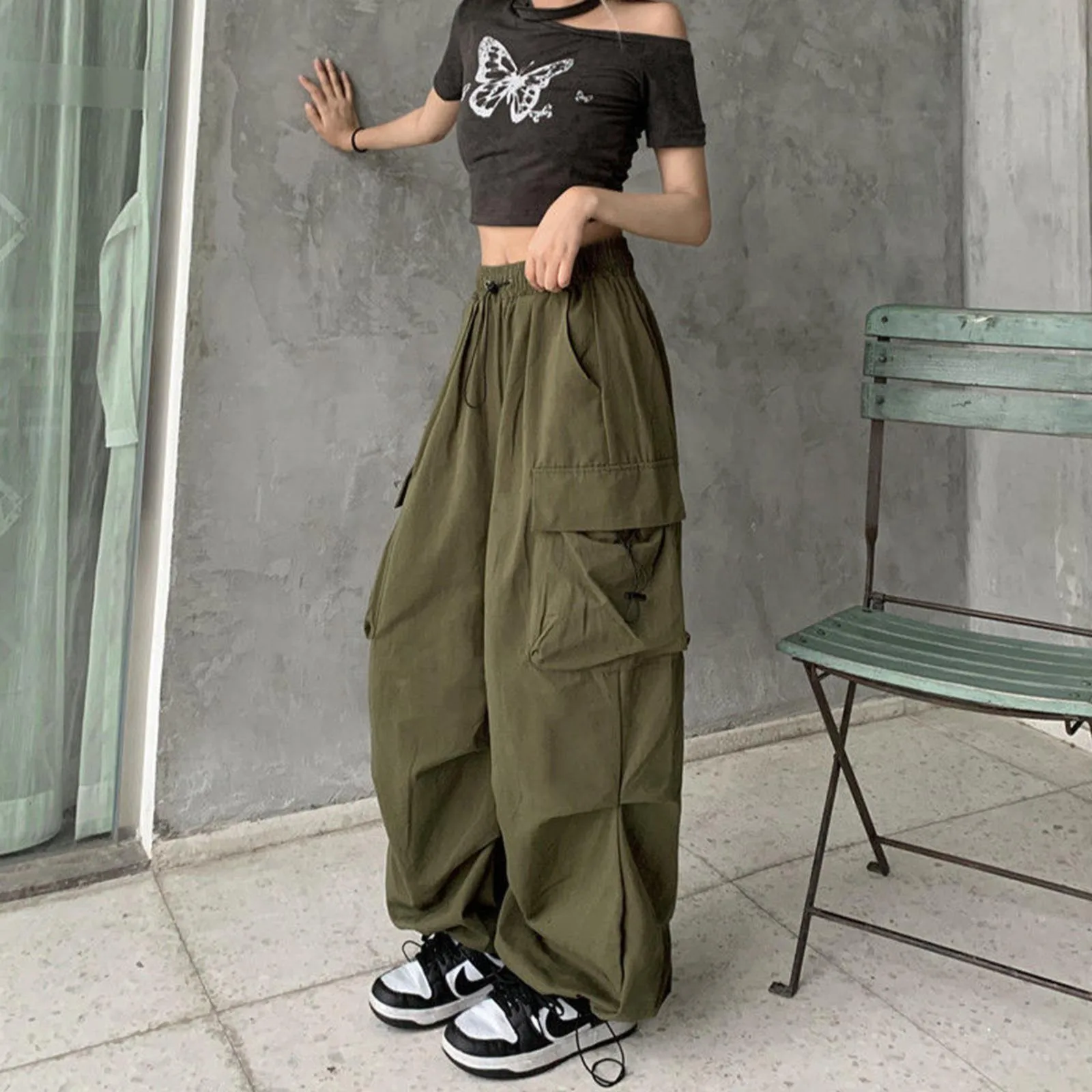 

Y2k Cargo Pants Women Streetwear Casual Wide Leg Pants Harajuku Vintage Solid Baggy Straight Trousers Ladies Oversize Sweatpants