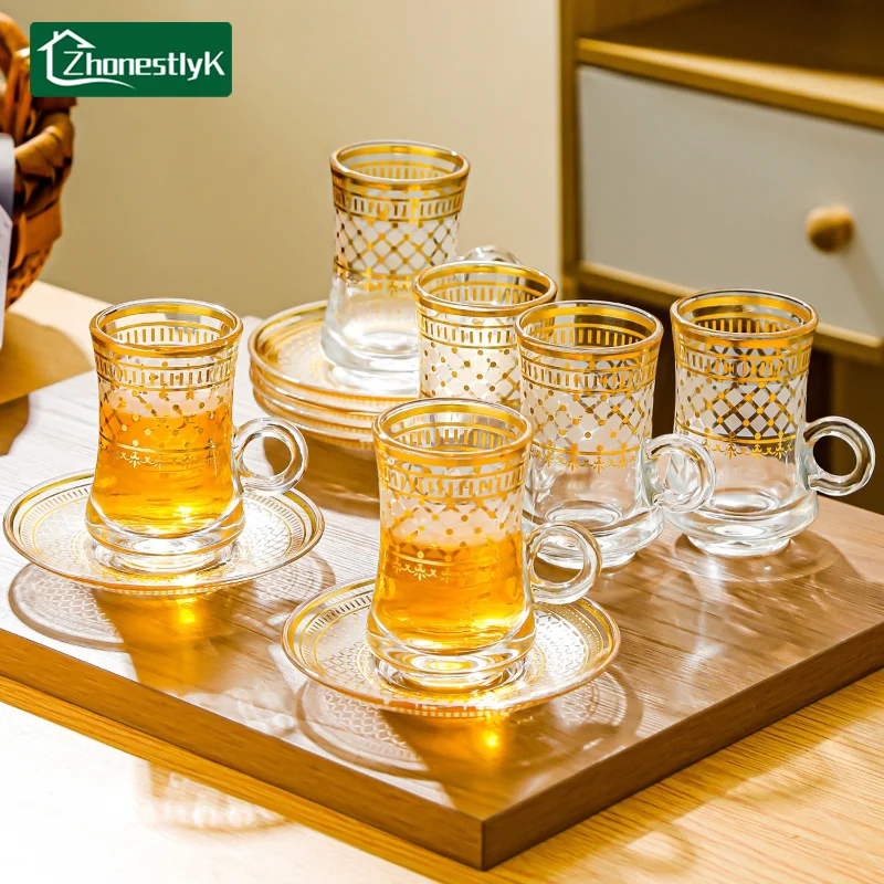 

Набор из 6 мини-кружек для кофе в европейском стиле, прозрачные стеклянные чашки, легкие роскошные кружки для послеобеденного чая, домашняя посуда для напитков