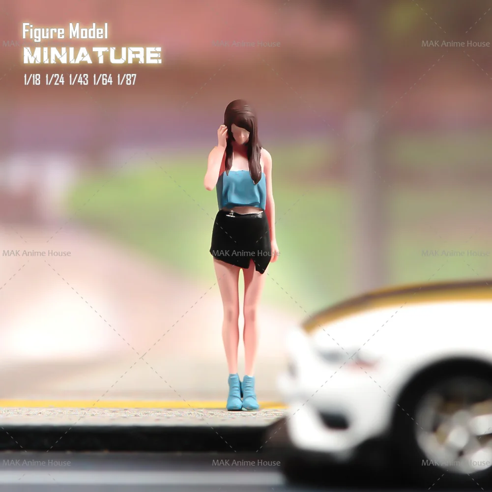 

Miniatures 1/18 1/24 1/64 1/43 1/87 Fashionable Short Skirt Girl Teasing Hair Figure Model Painted Scene Decoration Car Toys