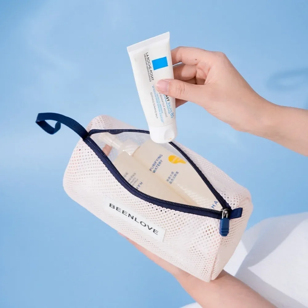 حقيبة تخزين مستحضرات التجميل ذات سعة كبيرة، حقيبة شبكية سريعة الجفاف، حقيبة تخزين للسفر والشاطئ، حقيبة سباحة محمولة، حقيبة غسيل شبكية عصرية
