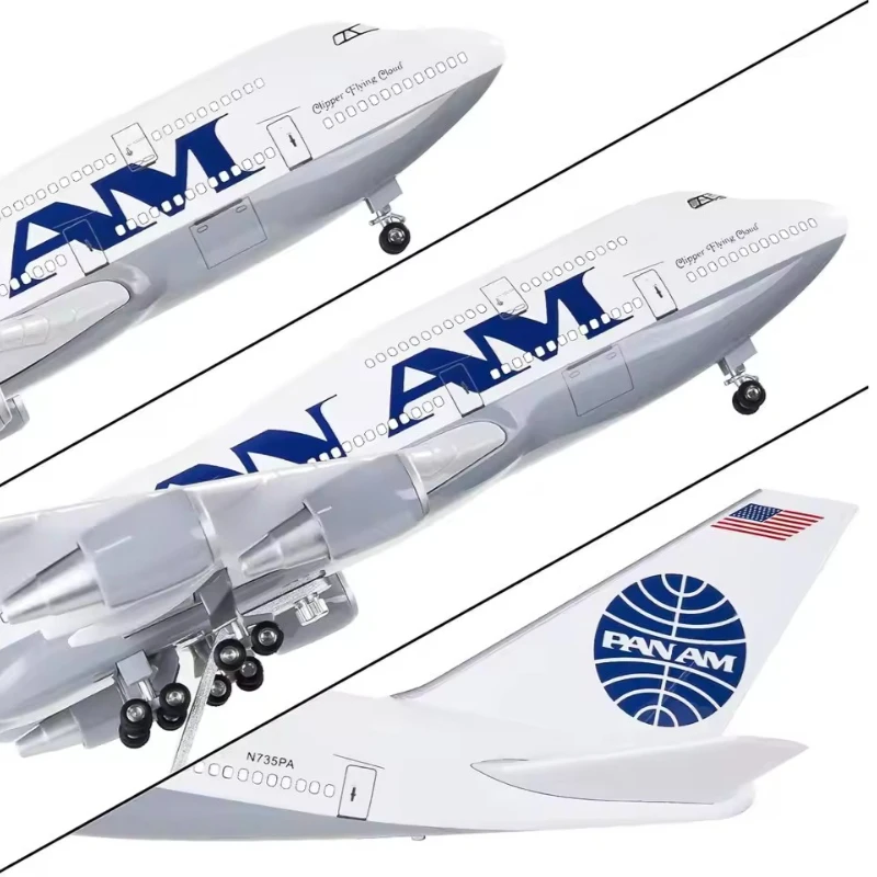 

Новинка 2023 года, масштаб 1/150, 47 см, самолет B747, модель PAN AM Airways, легкое колесо, литье под давлением смола, коллекция самолетов, демонстрационные игрушки