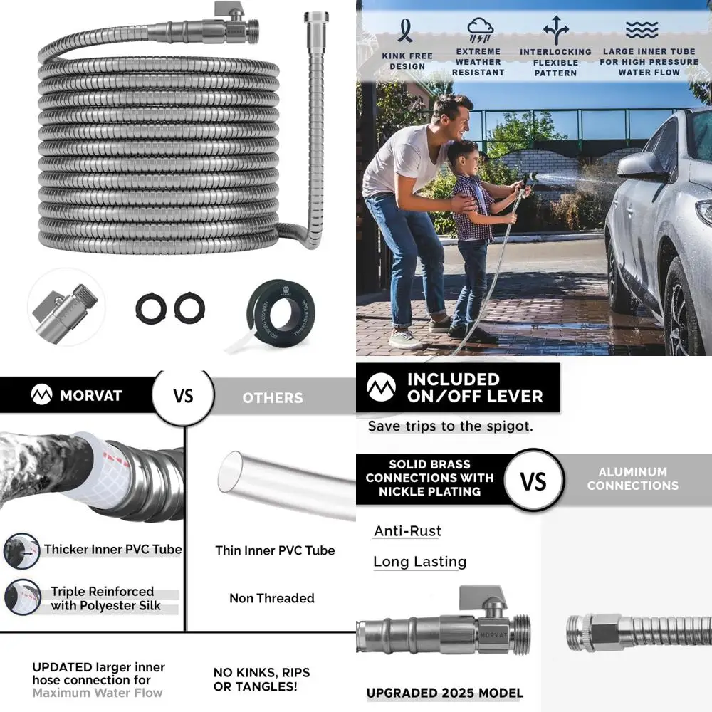 

Stainless Steel 150ft Garden Hose with Brass Valve - Heavy Duty, Lightweight, Outdoor Watering Solution
