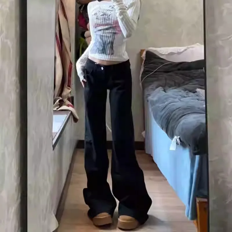 Bla taille basse cloche Bot jean femmes initiale automne nouveau américain épicé ample minceur jambe large droite pantalons longs