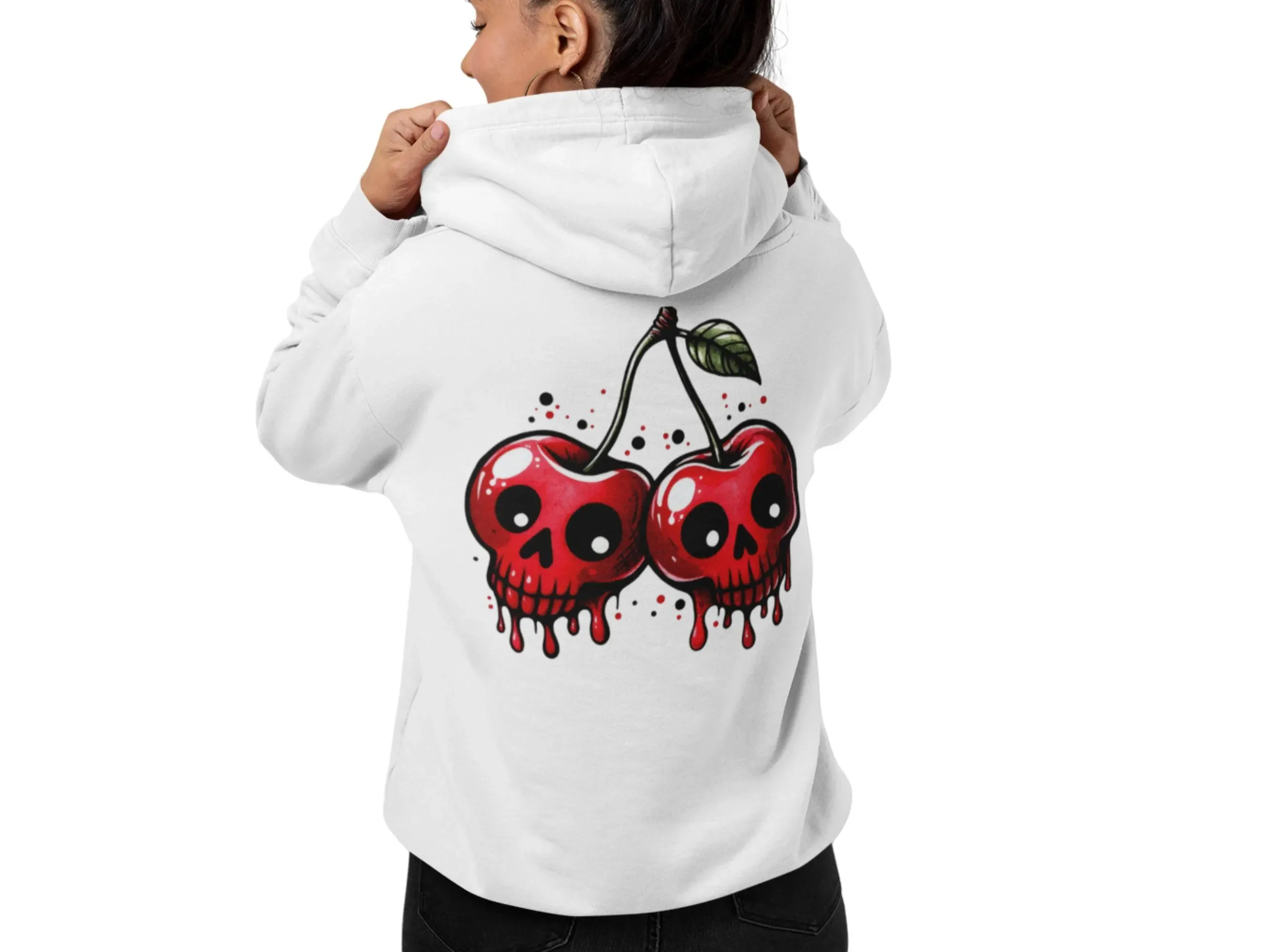 

Хлопковая толстовка с рисунком черепа Sinister Cherry Make A Fashion Statement с капюшоном, демонстрирующая графику Cherry - тематические черепа