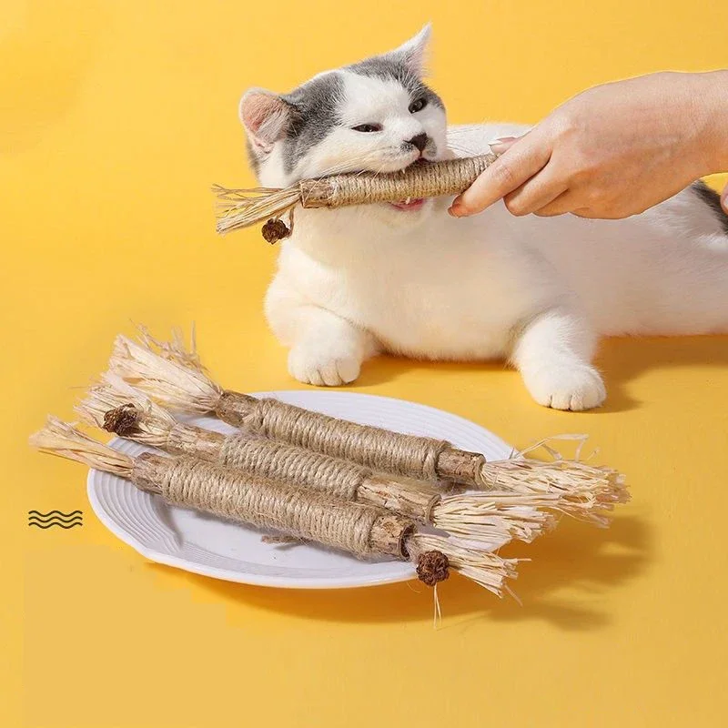 1 Pc Cat Toys Silvervine Chew Polygonum Kitty Raffia Grass Supplies Cleaning Teeth Stick Pet Bite Hemp Rope