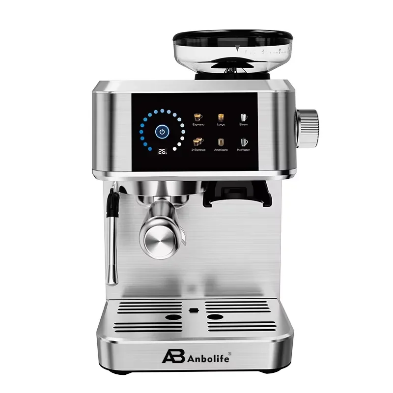 Anbolife 20Bar Pressure Touchscreen Compact Bean to Cup Espresso Coffee Machine with Grinder Thermo-block Instant Heating