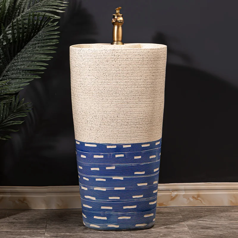 Household balcony column washbasin ceramic integrated column basin outdoor pool floor-standing basin