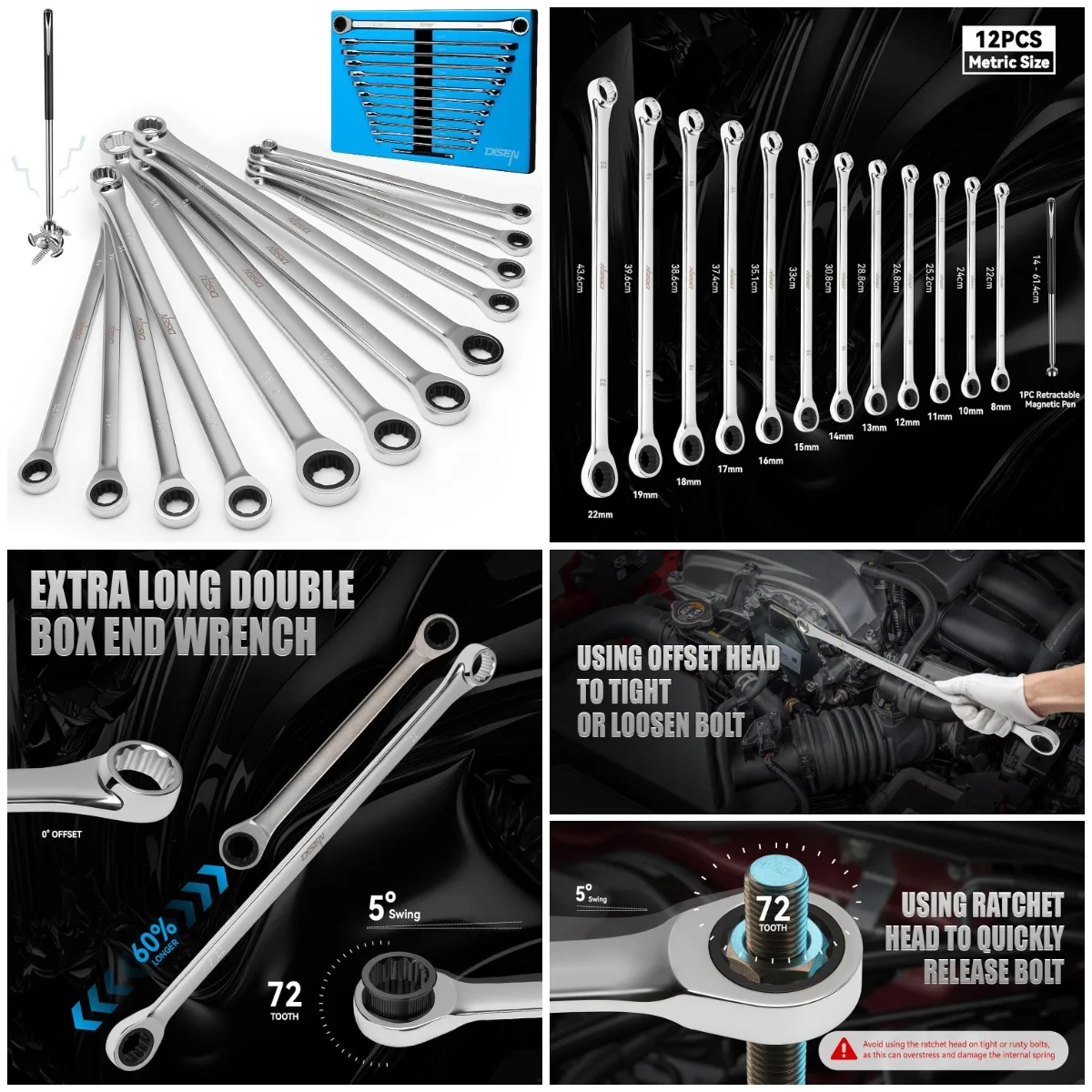 

12+1pcs Metric 8-22mm Ratchet Wrench Set with Magnetic Pickup - Gift for Men