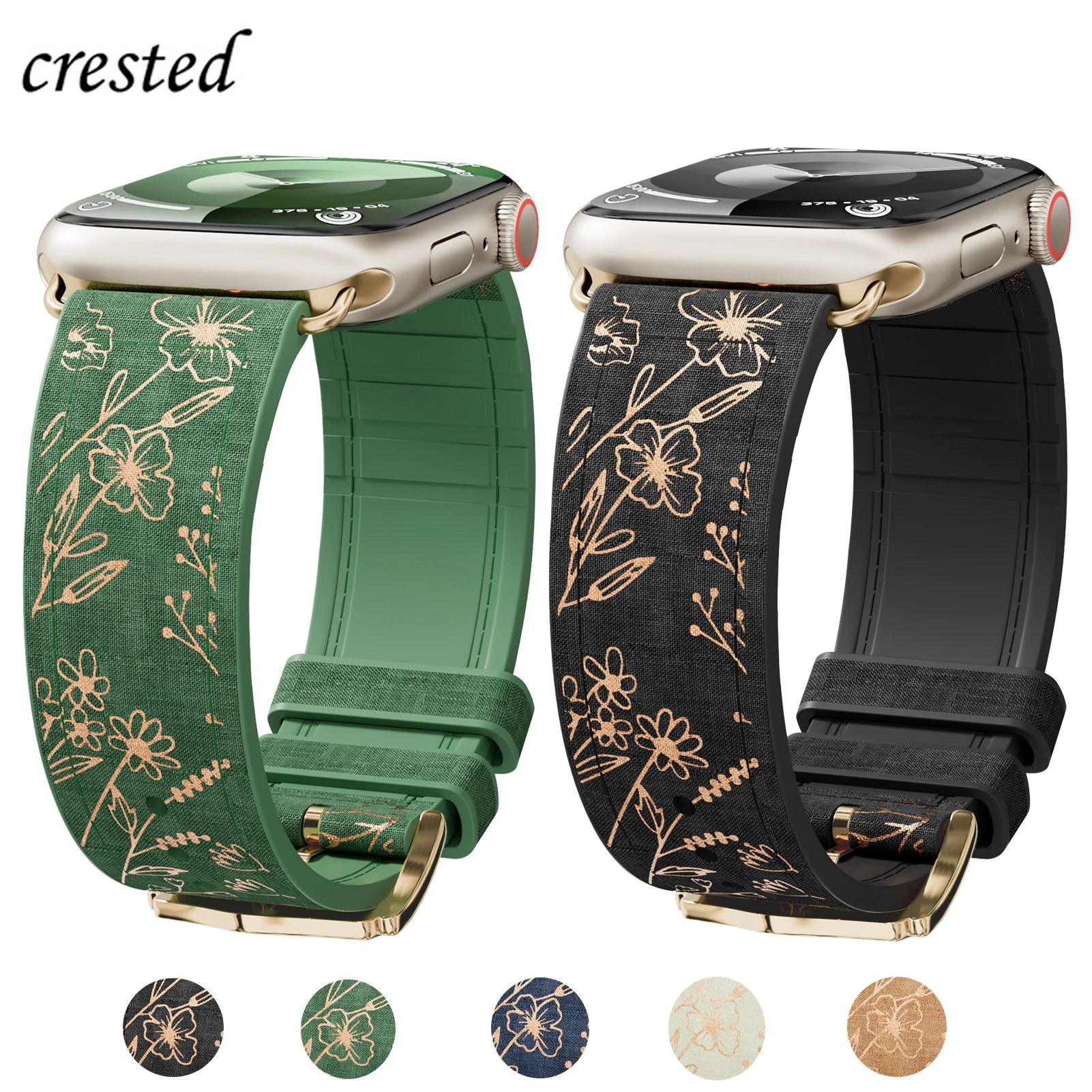 Leather+Silicone for Apple Watch Band 45mm 44mm 40mm 49mm 41mm 38mm Glossy Floral bracelet iwatch series 9 8 7 se ultra 2 strap