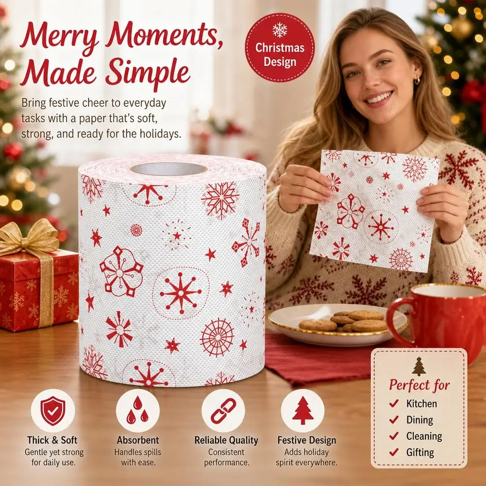 1 roll Christmas Toilet Paper Roll: Santa Printed Tissue, Merry Christmas Home Decoration, Suitable For Christmas And New Year