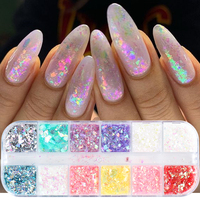 12 Grids 3D Flakes Aurora Nail Glitter Flakes Nail Chunky Sequins  Holographic Opal Powder For Manicure Nails Accessories