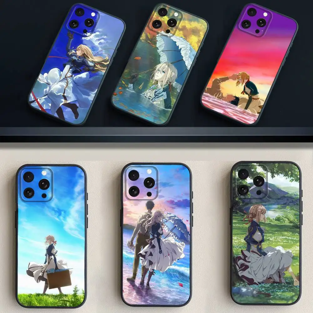 

V-Violet E-Evergarden Phone Case For iPhone 17,16,15,14,13,12,11 Plus,Pro Max,XS,X,XR,SE,Mini,8,7,Soft Silicone Black Cover
