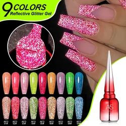 AS 15ml Neon Reflective Glitter Gel Nail Polish Super Flash Sparkling Semi Permanent UV/LED Painting Gel Polish