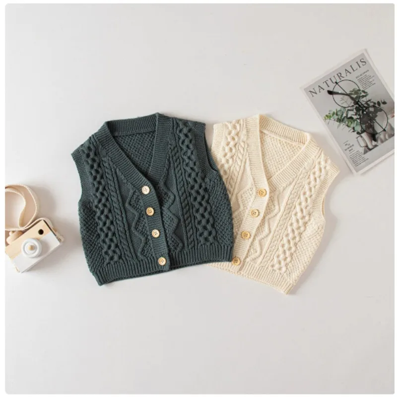 

Baby Girls Boys Vest Sweater Cardigan Coat Spring Autumn Children's Clothing Korean Kids Sleeveless Diamond Knitted Sweater Vest
