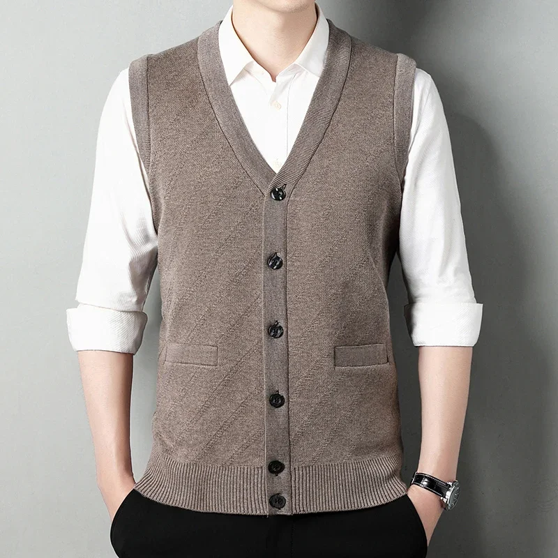 Men's Thickened Casual Sweater Tank Top Autumn and Winter Warm Men's Cardigan Tank Top