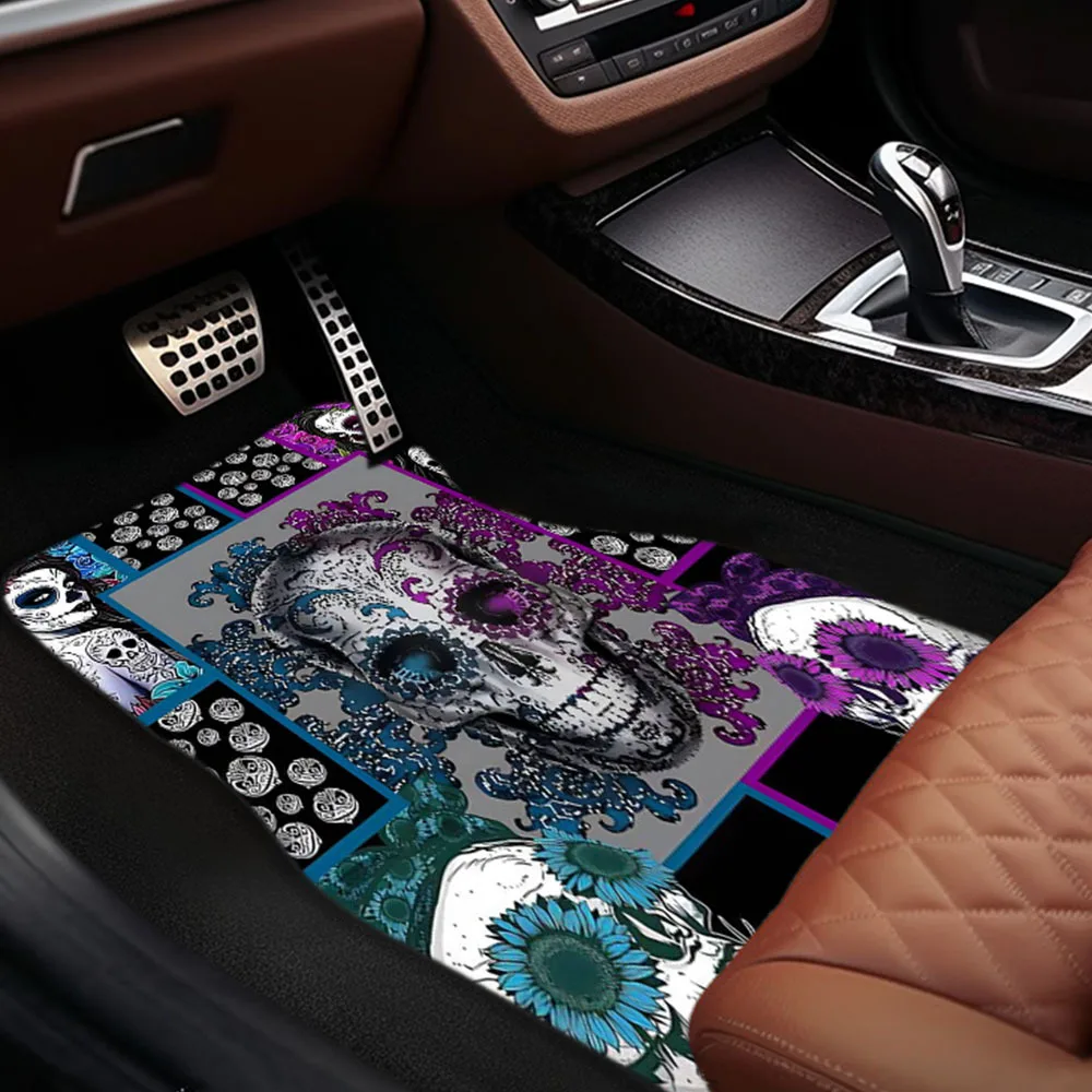 1pc/2pcs/4pcs Multi-Functional Car Floor Mat Painted Gothic Halloween Horror Skull Light Luxury Universal Car Front Rear Seat Fl