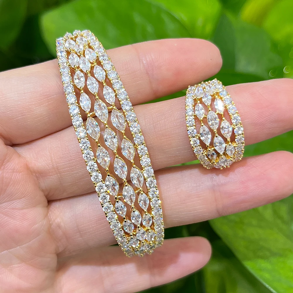 018824 Luxury Bangle Set for Women Cubic Zircon Bracelet Ring Fashion Dubai Charm Bridal Jewelry Accessories Wedding Engagement