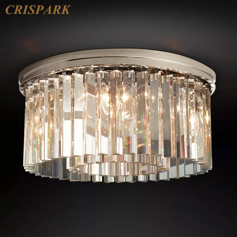 

Rhys Flushmount Modern Round Ceiling Chandelier Home Decor Bedroom Clear Smoke Prism Crystal Lustre Lamp Fixture for Living Room