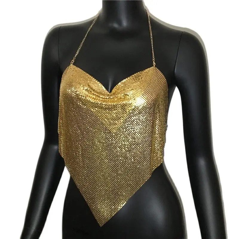 المرأة لامعة الترتر المعادن قمم للدبابات ، مثير عارية الذنب ، الخامس الرقبة ، قابل للتعديل سلسلة المحاصيل الأعلى ، سيدة ، مهرجان ، الهذيان الطرف ، النادي ، قميص قصير