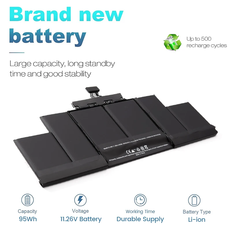 SOMI A1494 Laptop Battery for Apple MacBook Pro Retina 15” (2013–2014)  A1398 Late 2013–2014 Year Free Tools 500+ Cycles Fast Sh