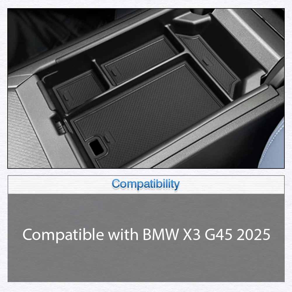 

For BMW X3 G45 2025 Car Center Console Organizer Tray Armrest Storage Box Anti-Slip Mat Black Interior Accessories
