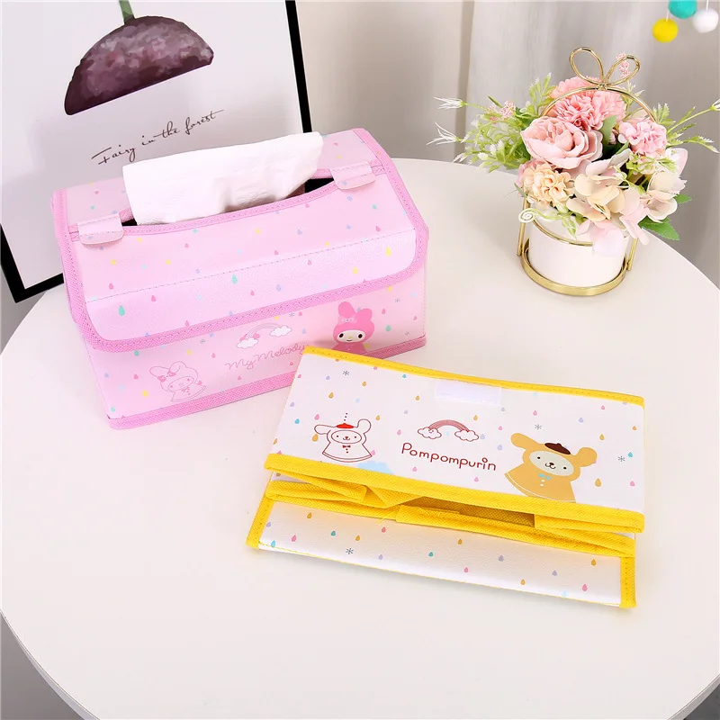 

Sanrio Hello Kitty Cinnamoroll new cartoon large tissue box PU desktop foldable cute home car tissue storage box