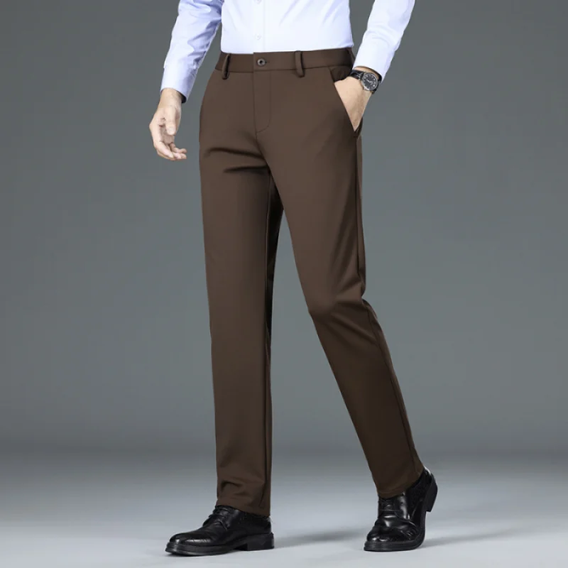 Pantalones de traje informales para hombre, Pantalón recto de negocios, color sólido, no elástico, antiarrugas, otoño e invierno, novedad de 2024