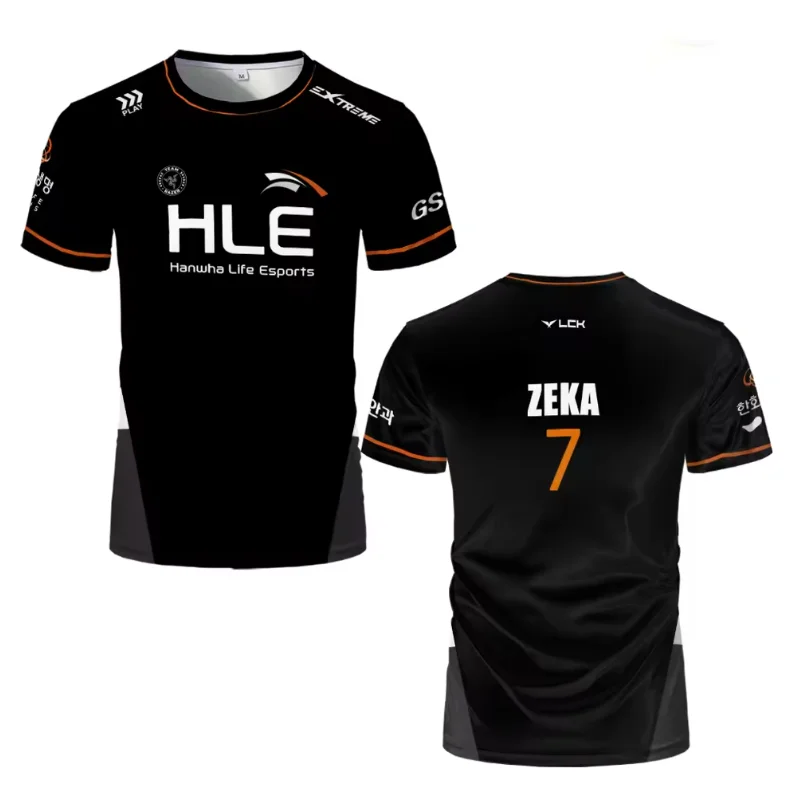 جديد HLE Esports Club دعم الملابس جامعة الأساطير HLE الأبيض والأسود ESports مباراة فريق تي شيرت رجالي خفيف الوزن Brea