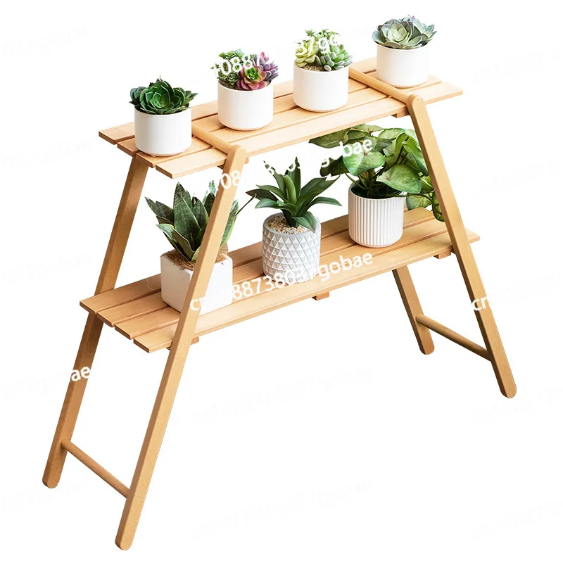 

Solid wood balcony flower rack, balcony removable wooden floor-to-ceiling flower pot rack