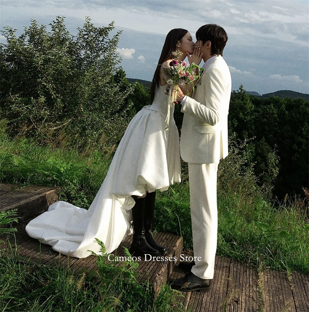 SONDR Customized Strapless High Low Wedding Dresses Simple A-Line Satin Corset Korea Brides Gowns Women Bridal Dresses