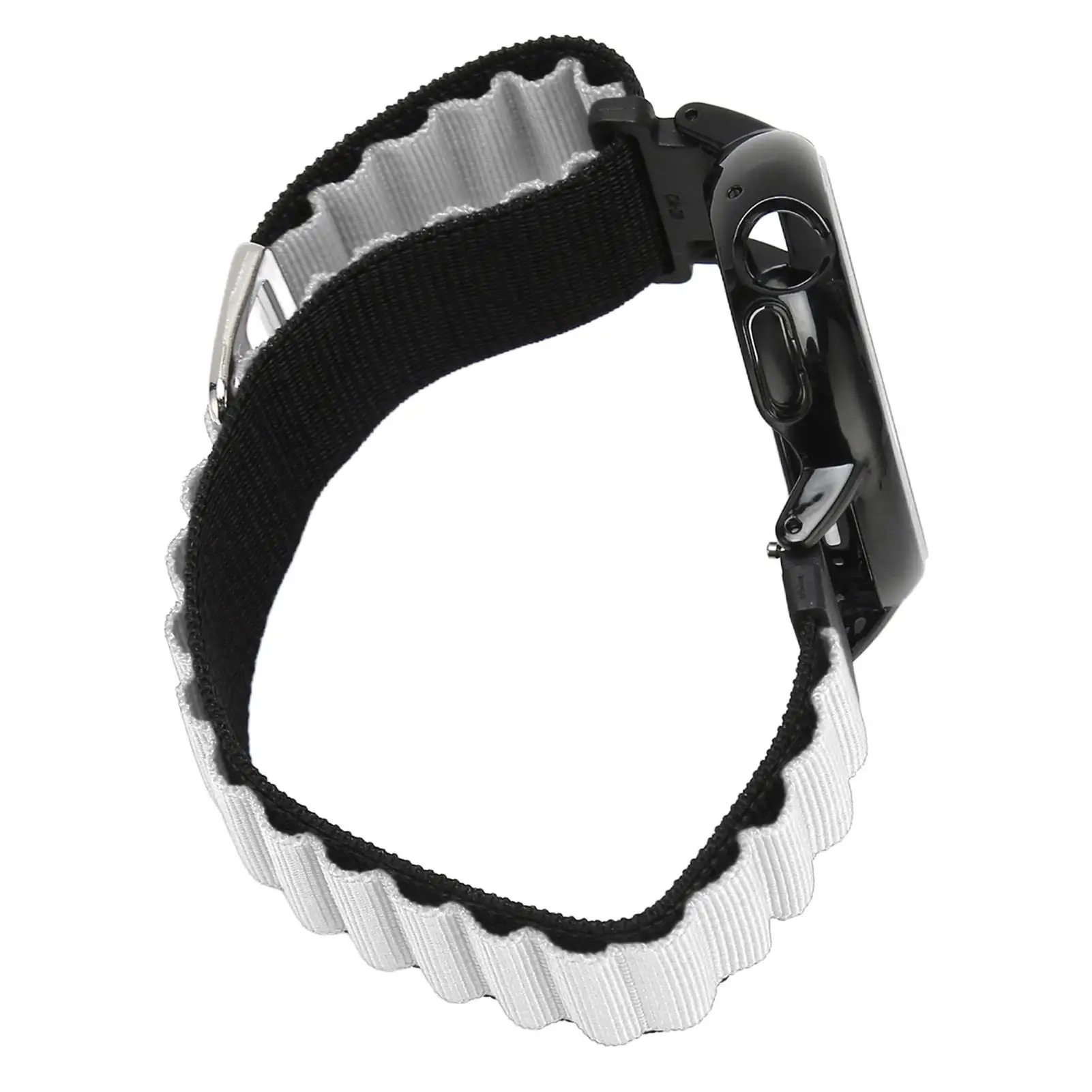 حزام ساعة منسوج من النايلون المطاطي مع حافظة ممتصة للصدمات من البلاستيك لخيارات الألوان الأبيض والأسود المتوافقة مع Google Pixel