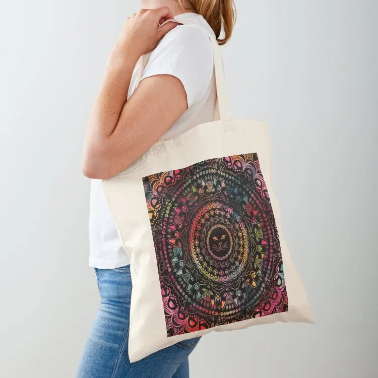 

Rainbow Kitty Cat Mandala Tote Bag shopping bags foldable eco pack personalized tote bag